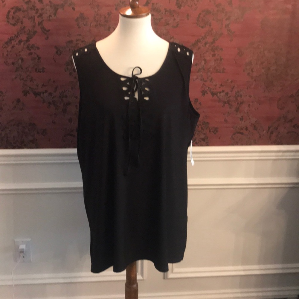 Tribal Black Sleeveless Top w cutout details sz XL